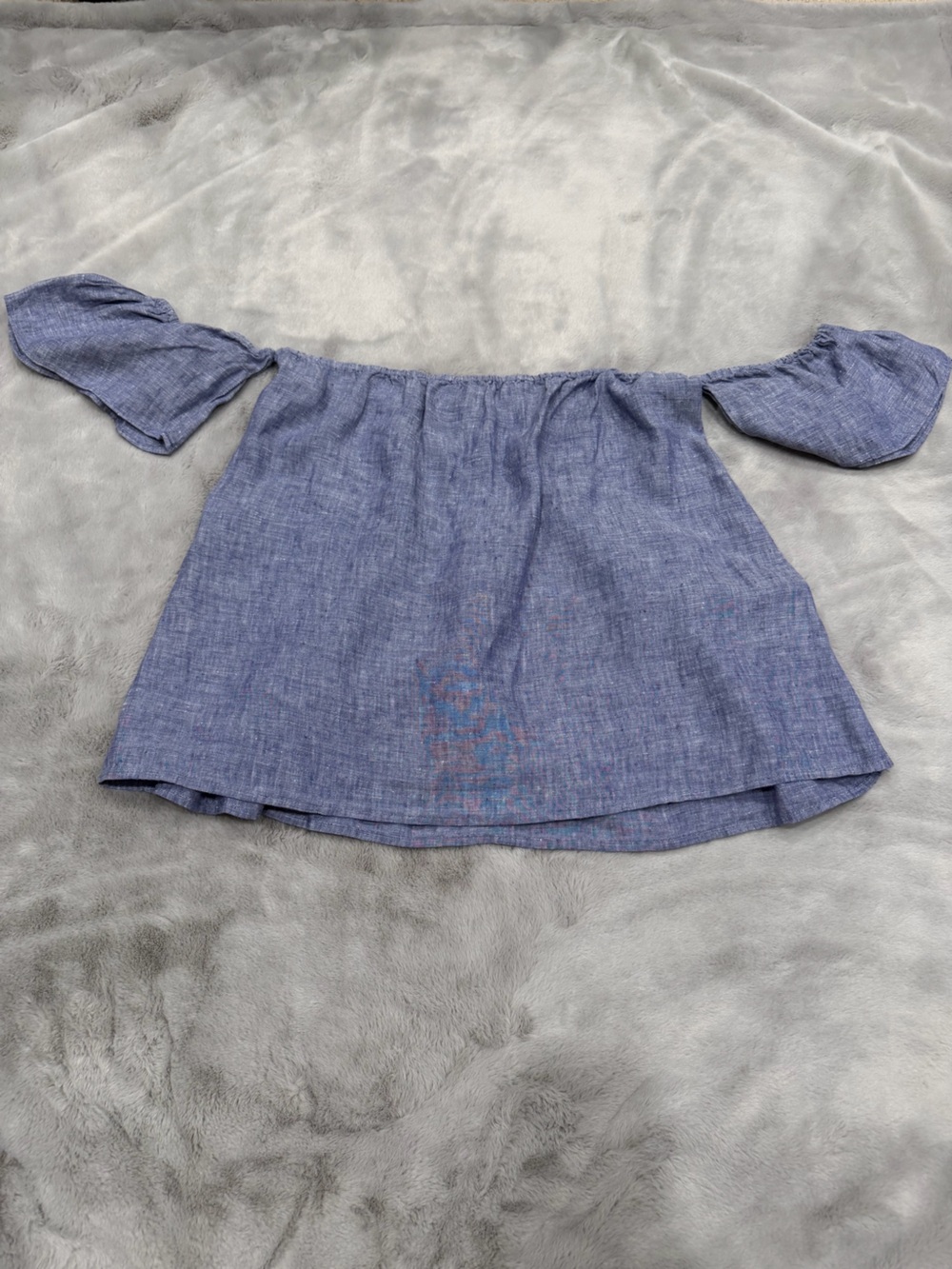 Saks Fifth Avenue Blue 100% Linen Off Shoulder Smocked Blouse Women’s Large